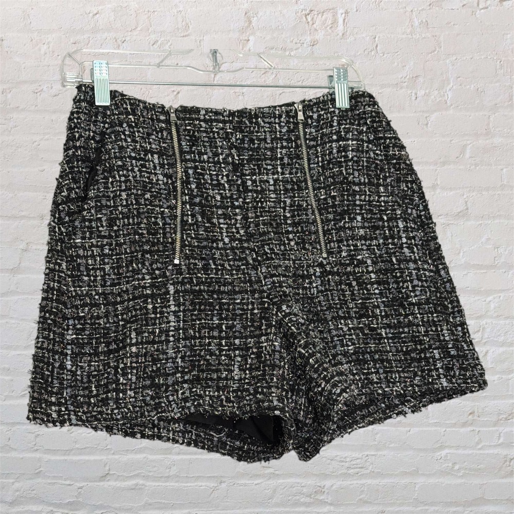 Express Womens Black White Metallic Tweed High Waisted Zipper Shorts Size 6